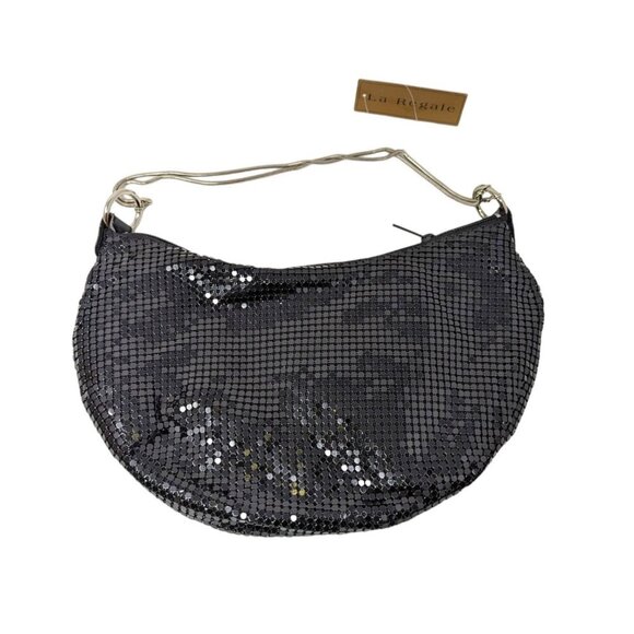 La Regale Crescent Hobo Bag Metal Mesh Evening Bag Cocktail Purse Handbag Black - Picture 1 of 5